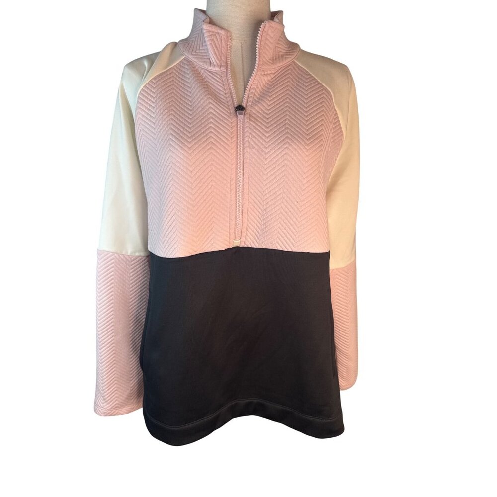 Talbots Medium Quilted M Colorblock Half-Zip Pink Black Pullover Sweater - Picture 10 of 14